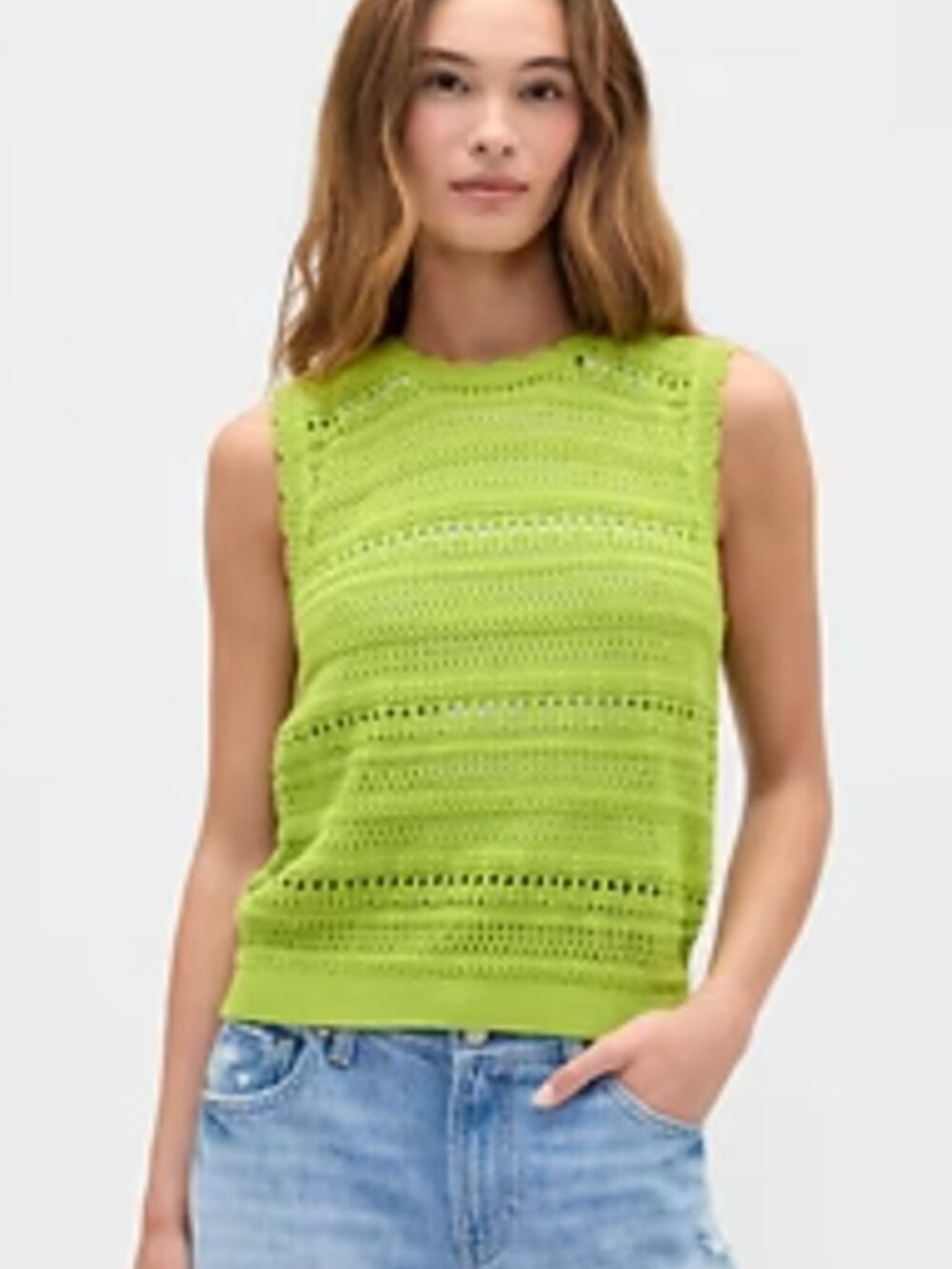 Gap Sleeveless Lime Green Mixed-Stitch Sweater Tank Top, Size M